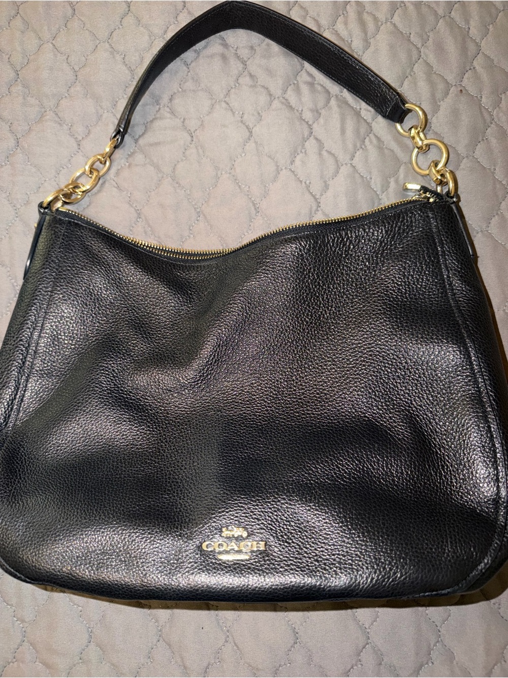 Coach Black Pebbled Leather Shoulder Bag with Gold Hardware